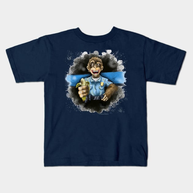 Monkey Cop Kids T-Shirt by k33nArt